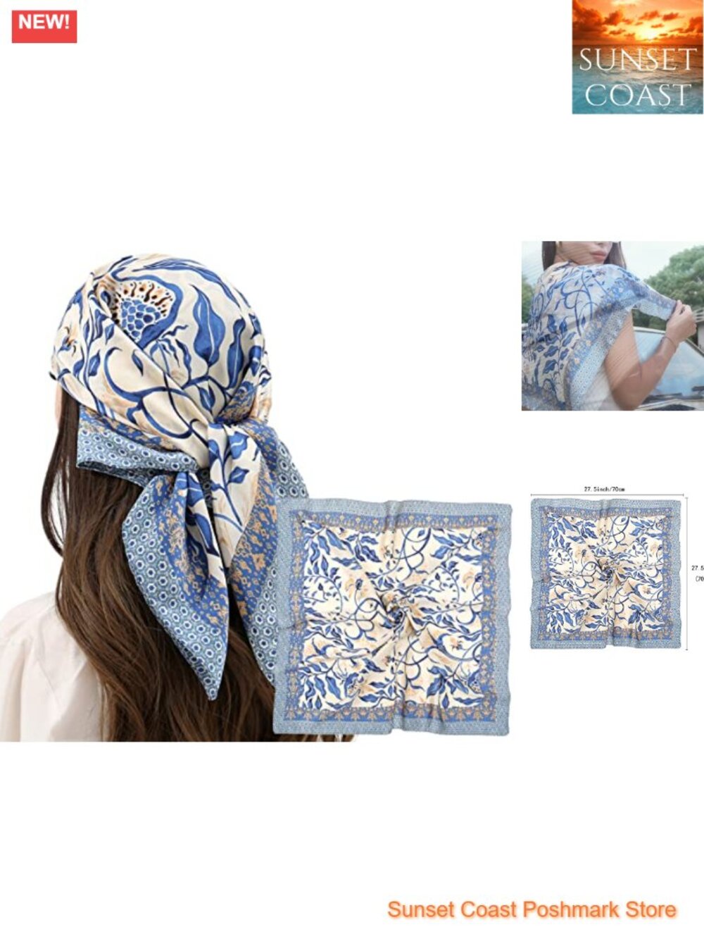 Women Satin Silk Feel Square Scarf Hair Wrap Neck Scarf 27.5" Polyester